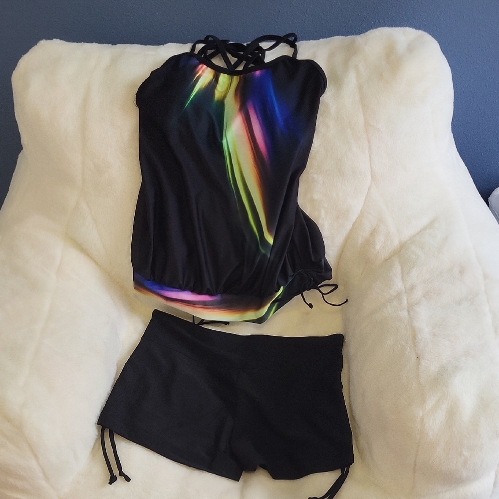 Black Tankini with Rainbow Accents